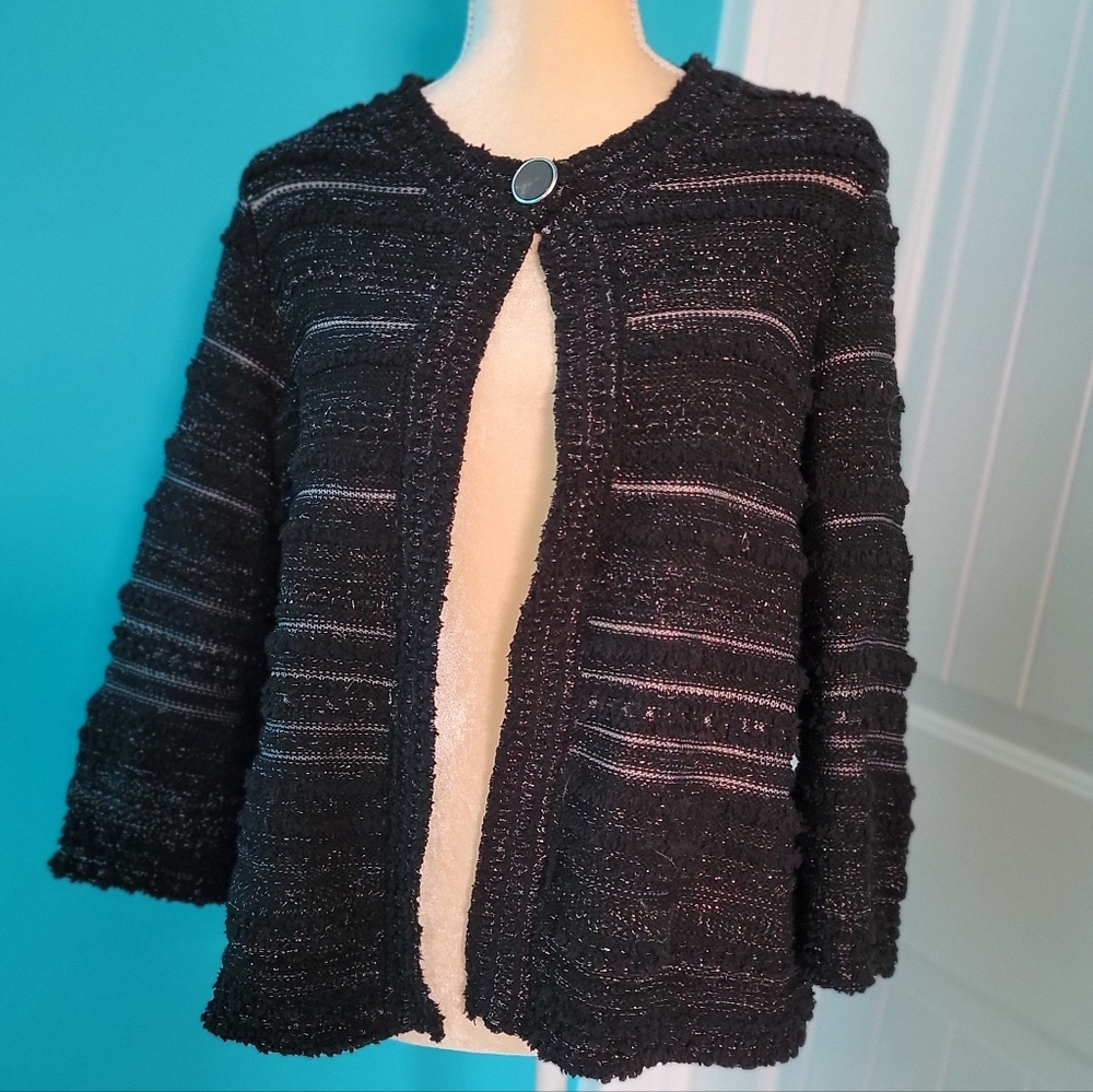 Share JM Collection Women’s Size PM Black Silver Knitted Sweater Petite Medium